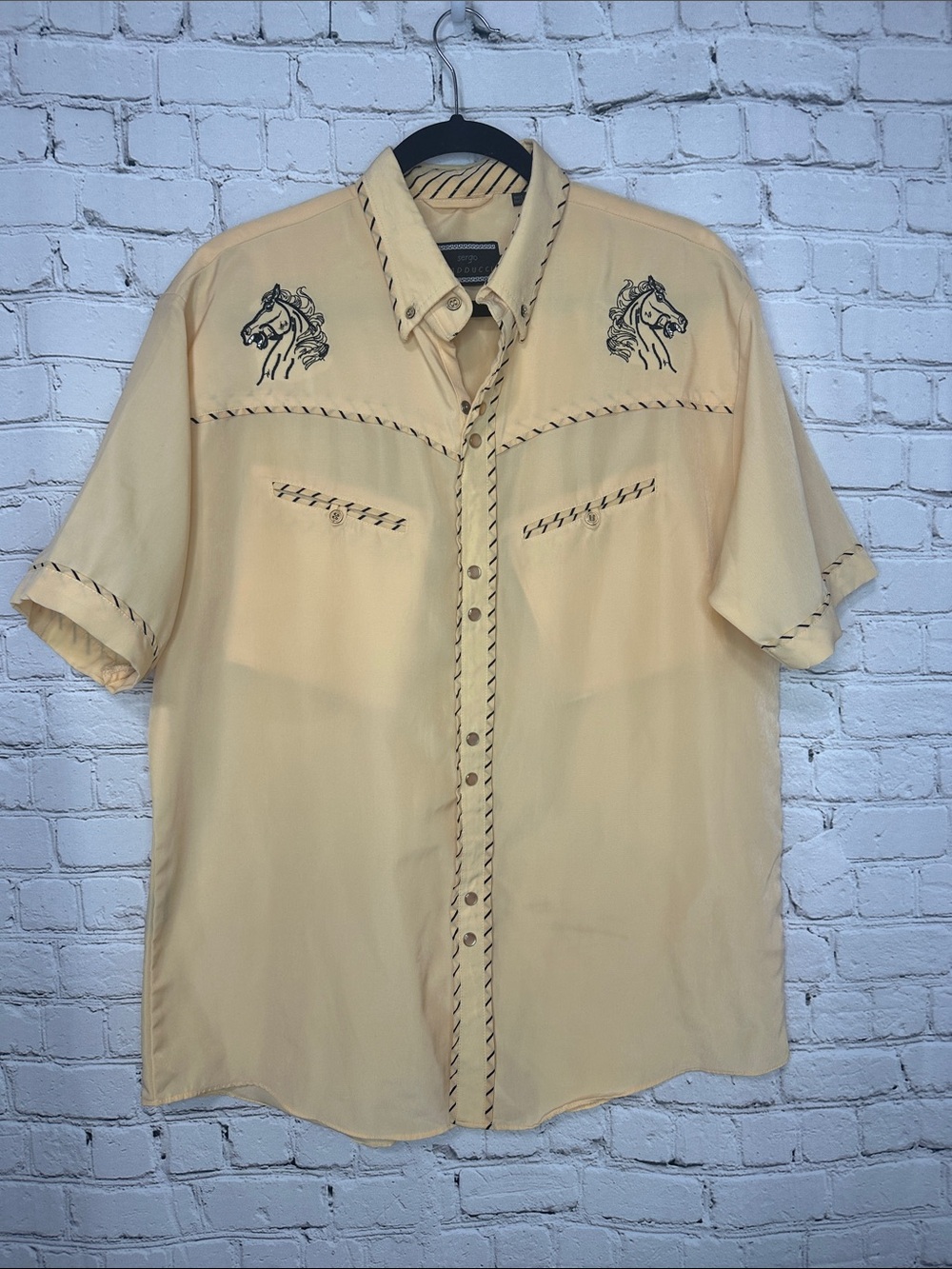 Sergio Vadducci Western Shirt Men’s L Horse Embroidered Snap Cowboy Yellow